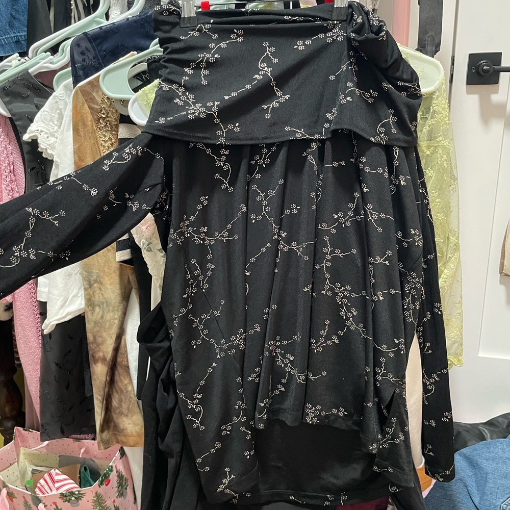 Impressions Black Asymmetrical Skirt with Floral Design